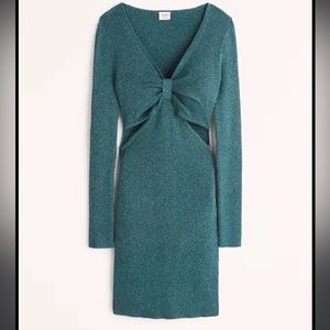 NWT Abercrombie long sleeve knot front shimmer cutout sweater dress | M